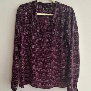 B Collection by Bobeau Purple and White Polka Dot Blouse, Size Medium